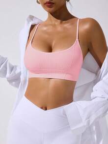 SHEIN Sovereign Charm Women's Solid Color Seamless Fitness Sports Tank Top - Pink - View 5