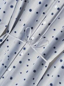 Rusticease Women's Floral Embroidery Striped Button Front Long Dress - Multicolor - View 6