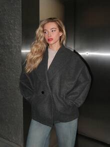 Turnttoni New Arrival Gray Elegant Lapel Coat, Warm For Fall & Winter,Casual,Long Sleeve - Grey - View 5