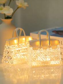 Teckwe 水晶手提包夜灯，浪漫暖光台灯，迷你水晶钻石形桌面灯，适用于咖啡店、家居、卧室装饰，生日情人节礼物，独特钱包造型氛围灯，送给女性朋友（便携，可直接作为礼物） - 白色 - 查看 4