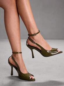 CUCCOO SZL Women's Fashionable And Elegant High Heel Sandals With Peep-Toe Buckle Design Valentine's Day - Dark Green - View 1