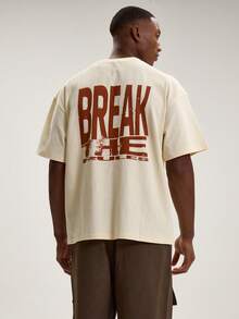 Musero Crew Neck Short Sleeve Graphic Print Drop Shoulder "BREAK THE RULES" Tshirt SPRING SUMMER - Apricot - View 1