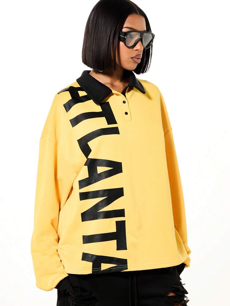 SUMWON WOMEN Oversized Polo With Contrast Collar And Graphic Print