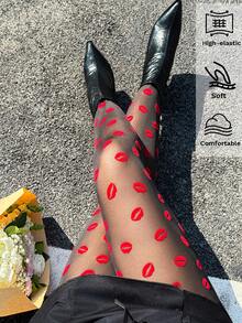 GalTyme Quần legging in hình môi gợi cảm dành cho nữ cỡ lớn, thích hợp mặc hàng ngày. - màu đen - Xem 1