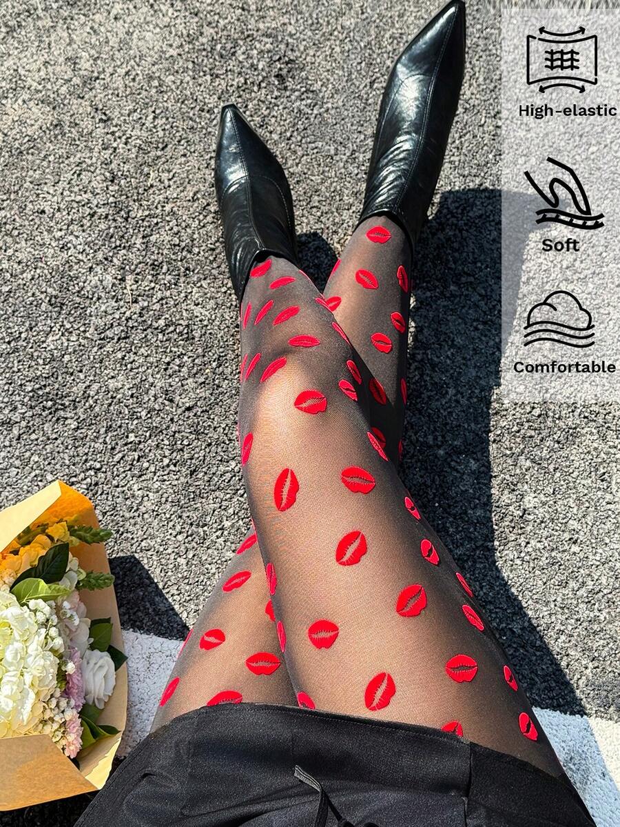 GalTyme Quần legging in hình môi gợi cảm dành cho nữ cỡ lớn, thích hợp mặc hàng ngày. - màu đen - Xem 1