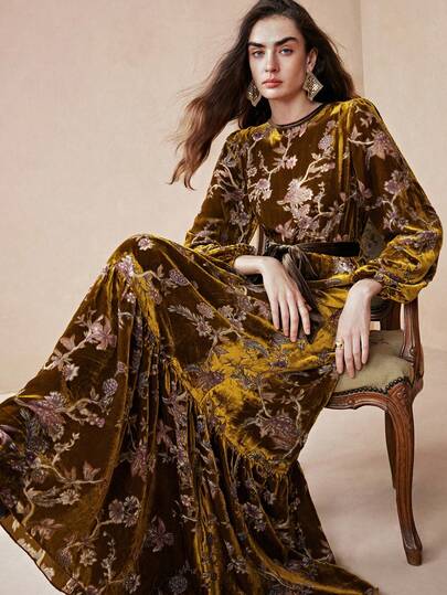 Arave New Elegant Chinese Style Floral Print Dress For Women, Autumn/Winter New Year