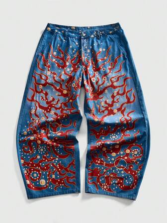 Street Life Jeans con pierna curva y estampado digital para hombres