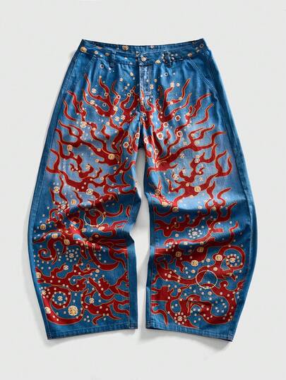 Street Life Jeans à jambes cintrées avec imprimé numérique pour hommes