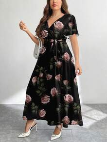 Modelyn Casual Vintage Floral Pattern Loose Plus Size Dress, Suitable For Autumn/Winter Spring - Multicolor - View 5