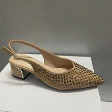 CUCCOO TILAWA Coarse-Heeled Rhinestone Rear Strap Heels - Yellow - View 10