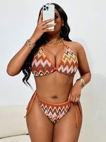 Slaydiva Plus Size Sexy Lace-Up Bikini Set - Multicolor - View 3