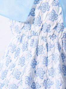 1 Piece Of Girls' Sweet And Fresh Style Thin Gauze Collar Mid-Length Dress With Blue And White Pattern Texture Sleeveless Dress Daily Spring And Summer Party Dress For Party And Gathering - Blue - View 5
