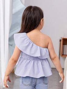 SHEIN 女童可愛不對稱條紋單肩大蝴蝶結上衣 - 淡紫色 - 查看 2