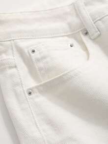 DAZY Calça Denim Coreana Casual de Perna Larga Solta com Bolso, Cor Sólida - Branco - Visão 6