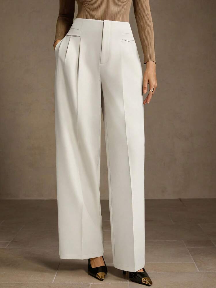 ELEGANT COMMUTER STRUCTURED SOLID COLOR PRESS CREASE STRAIGHT LEG PANTS