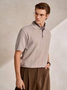 Manfinity CityGents 男士纹理 Polo 领短袖休闲针织上衣 - 杏色 - 查看 6