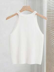 Franclia 新款春夏欧美风修身仿珍珠奢华露背针织上衣，优雅女士日常通勤、派对、聚会场合皆宜 - 白色 - 查看 2