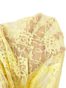 Firerie Women's Black V-Neck Lace Patchwork Flare Sleeve Lace Blouse - Light Yellow - View 9
