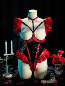 SpicyHot Serie extremadamente sexy de talla grande con diseño de volantes y escote hueco, lencería tipo body sin aros - Multicolor - Ver 1