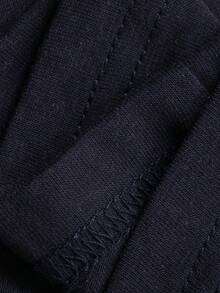 Livesso Women's Short Sleeve Cotton Round Neck Cinched Waist Midi Dress - Navy Blue - View 3