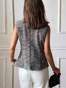 Livesso Women's Sleeveless Slim Fit Single-Breasted Cardigan Vest, Casual For Daily, Office, And Commuting In Summer - Grey - View 2