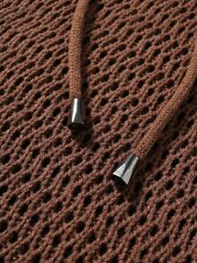 Manfinity KASUA Men's Contrast Stripe Short Sleeve Hollow Out Knit Top And Shorts Set,Summer Crochet Men S Short Set Men Vacation Short Sets Men Two Piece Casual Short Sets Knitted Two Piece Outfit Men Men 2 Piece Set Knit Two Piece Set Men Men Crochet Set Mens Matching Set Brown Sets For Men - Brown - View 4