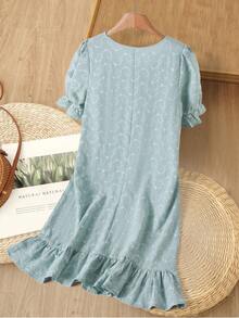 Rusticease Vestido holgado con cuello redondo, mangas abullonadas y bordado floral para mujer - Multicolor - Ver 2