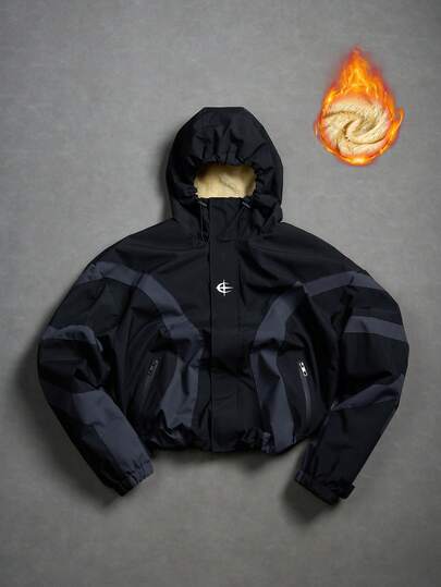 PAVTROS Giacca a vento casual da uomo con maniche lunghe e fodera termica, patchwork nero versatile, stile INS, adatta per abbinamenti autunnali/invernali e uso quotidiano, escursionismo all'aperto, essenziale per servizi fotografici, regalo perfetto per il fidanzato/marito, tempo libero da uomo, giacca bomber oversize stile Y2K con fodera termica