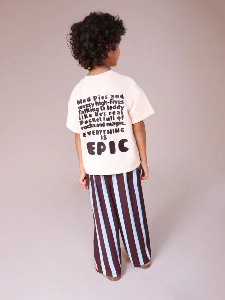 Graphic T-Shirt With Striped Wide Leg Pants