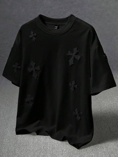 Manfinity EMRG Camiseta blanca de estilo popular de la calle INS para hombres, con toalla bordada de estampado cruzado a juego, regalo diario para novio/esposo, regalo de aniversario, estilo de los años 2000