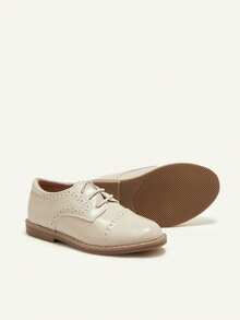 Cozy Pixies Basic All-Match College Style British Style Boys' Elastic Pu Leather Splicing Oxford Shoes With Cap Toe Party - Apricot - View 9
