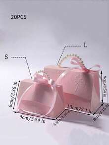 10个珍珠手提结糖果盒个性化创意派对小礼品包装袋手提礼盒婚礼伴侣礼物烘焙饼干巧克力花朵浮雕包装盒 - 粉色 - 查看 10