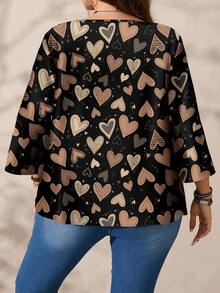 EMERY ROSE 大码女式休闲印花圆领宽松七分袖衬衫/情人节 - 彩色 - 查看 5