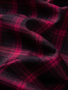 Manfinity Nomadique Men's Plaid Long Sleeve Single-Breasted Casual/Business Shirt Men Button Up Shirt Men Plaid Shirt Men Shirt Burgundy Men's Shirt Plaid Shirt - Red - View 6