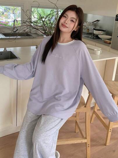 Dazy Plus Conjunto de pijama de mujer talla grande con sudadera holgada y pantalón de pierna recta, adecuado para estar en casa y uso al aire libre, primavera/otoño