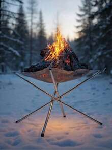 Folding Campfire Fire Rack Outdoor Camping Garden Backyard Heating Mesh Stainless Steel Foldable Fire Pit BBQ Tools Disassemble, Camp Kitchen - Silver - View 2