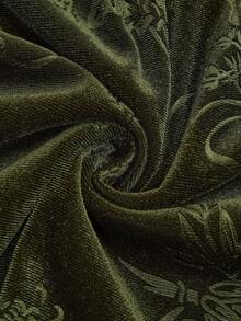 Sweetra Đầm ngắn dáng chữ A xếp ly, eo xoắn, chất liệu nhung dập nổi, cỡ lớn. - Màu xanh Ô liu - Xem 3