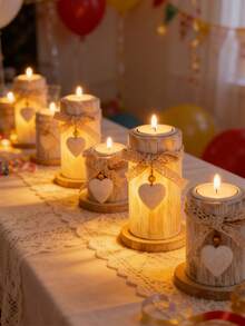 SHEIN Basic living 3 Sets Wooden Tealight Candle Holders, Home Table Decor For Wedding, Birthday, Valentine'S & Christmas,Fall Decor,Christmas Decorations Boys Backpack, Halloween, Backpack School. Clear Backpack, School, Halloween Costume. - Multicolor - View 7