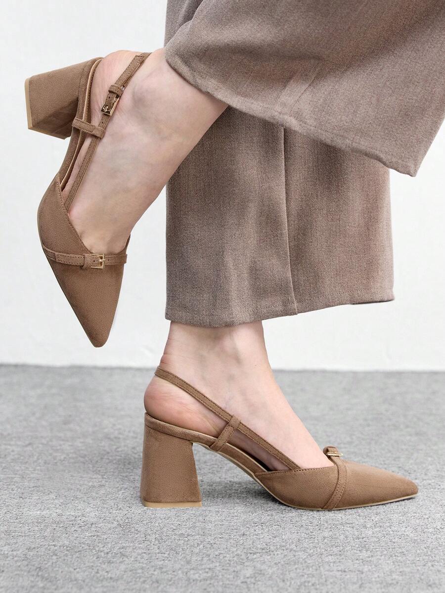 CUCCOO BIZCHIC Women's Classic Burgundy Pointed Toe Mid-Heel Slip-On Pumps, Versatile For Commute, Date, Party, Holiday, Wedding For Christmas Valentine's Day Spring Shoes - dark camel - View 1