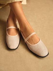 Rosivie Women's Casual Versatile Commute Simple Buckle Flats - Beige - View 1