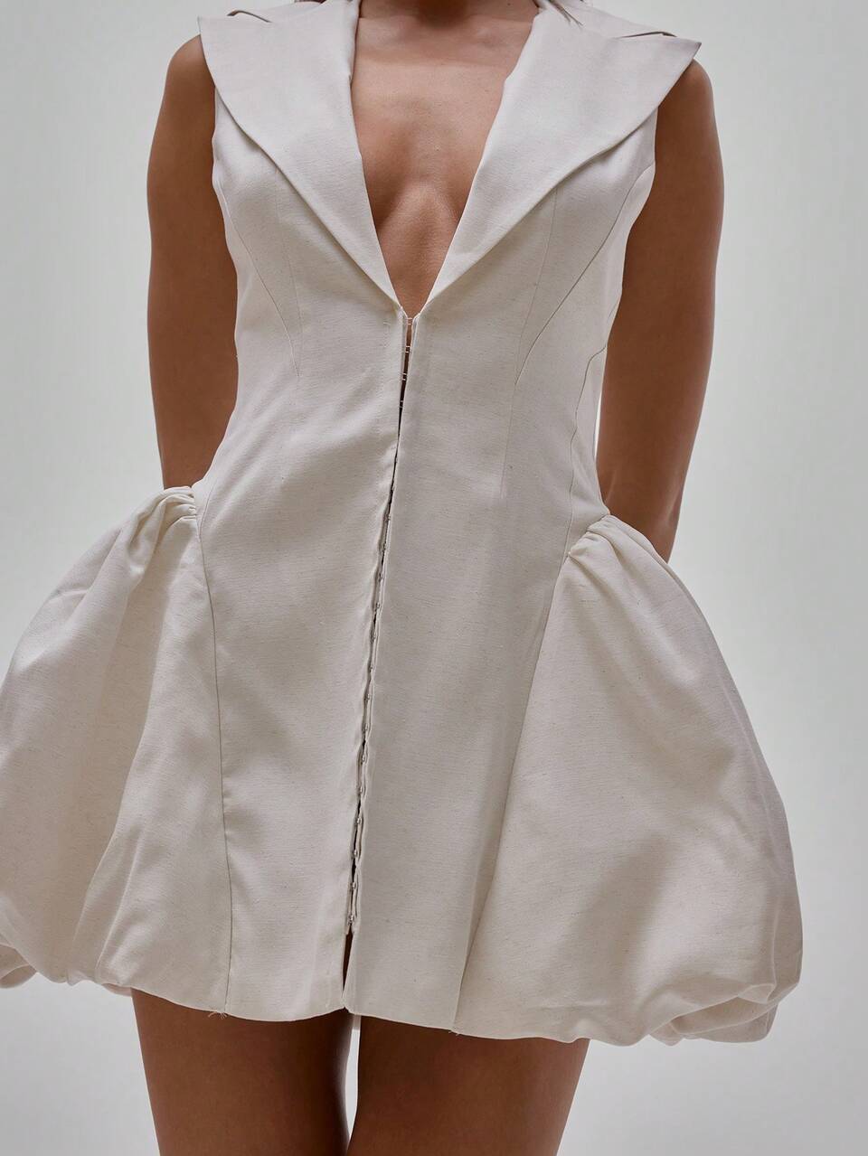 Vestido Mini Elegante com Detalhe de Colarinho Trançado e Saia Volumosa para Festa, Noite Sexy, Ocasião Especial, Dia dos Namorados, Casamento, Noivado, Primavera, Verão, Despedida de Solteira