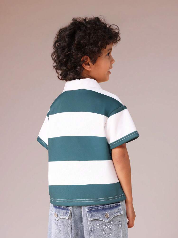 Chunky Stripe Polo With Logo Print