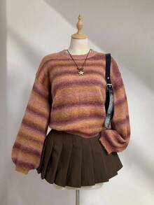 Elamini 女式圆领落肩长袖渐变色休闲时尚毛衣，秋冬