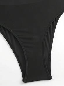 SHEIN Swim 1件套无肩带镂空海星装饰纯色连体迷你裙高级套装 - 黑色 - 查看 8