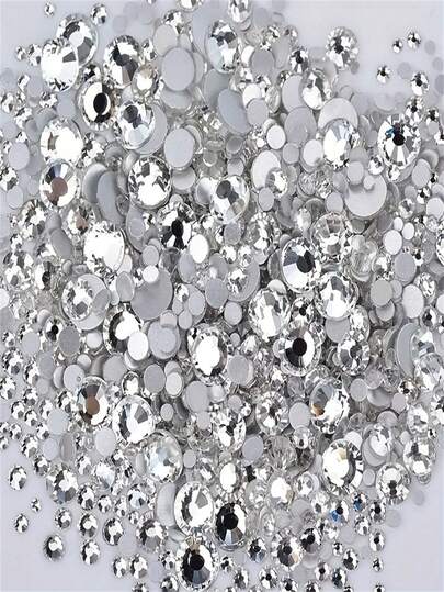 2000pcs 3-6mm Silver Flat Resin Rhinestones, Round Jelly Gemstones For Making Accessories Shoes, Clothes, Cosmetics, Bags, Decoration