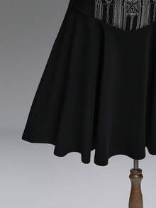 ROMWE Spring/Summer Gothic Castle Cross Embroidery Square Neck Lace Trim Patchwork Black Lace-Up A-Line Dress For Women - Black - View 5