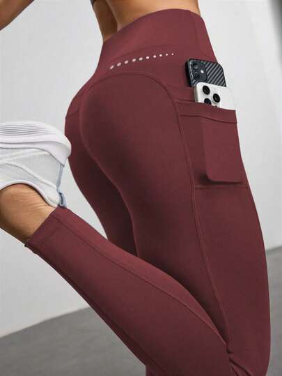Eassivo Eassivo 女士高腰带口袋休闲健身紧身裤