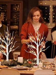 1 款迷人树枝灯，四季皆宜：电池供电，非常适合室内/室外庆祝活动、派对装饰、餐桌装饰、中心摆件、人造花、塑料花、情人节、礼物、生日、毕业典礼、圣诞节装饰、家居圣诞礼物、圣诞饰品 [不含电池] - 白樺樹 - 查看 2