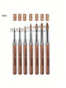 100% 貂毛蝴蝶檀木手柄压纹 UV 凝胶雕刻笔刷液体粉末 DIY 美甲绘画 - 棕色 - 查看 2