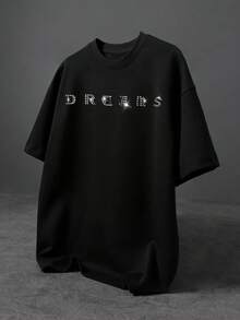 ROMWE MEN Camiseta de hombre de cuello redondo y manga corta con adornos de strass con luna y estrellas - Negro - Ver 2